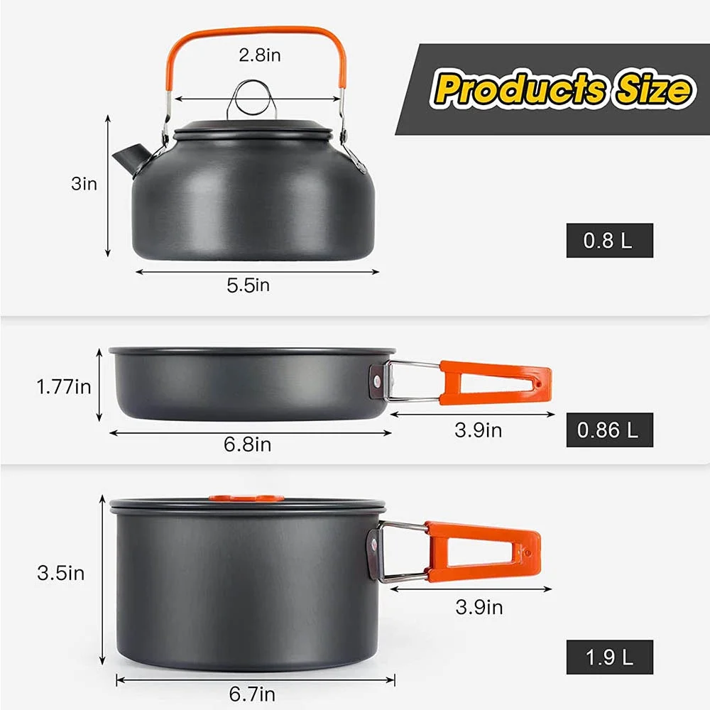 Nesting Camping Cooking Set - Outdoor-Camping-Kochset, Antihaft-Topf-Set mit Aufbewahrungsfunktion, Reisegeschirr für