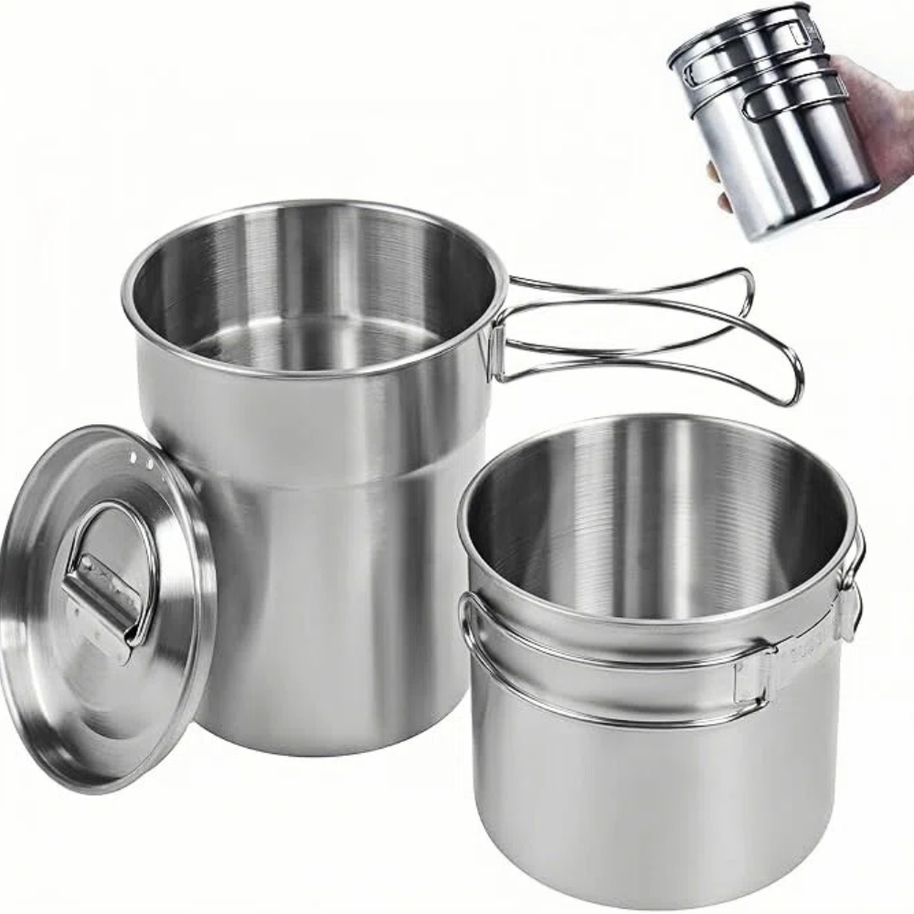 Camping Cooking Set Stainless Steel - Faltbare Campingbecher, Campingtöpfe, Kochgeschirr, 304-Food-Grade Outdoor-Camping-Kochset