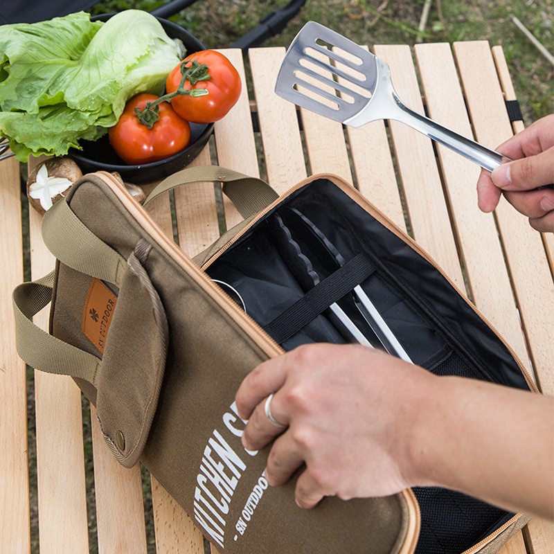Camping Cooking Set Stainless Steel - 8-teiliges Camping-Kochgeschirr-Set Tragbare Tasche Outdoor-Reise-Utensilien Aufbewahrungstasche