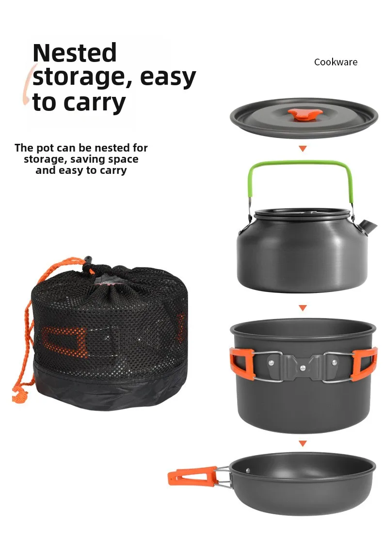 Nesting Camping Cooking Set - DS-308 Outdoor-Kochset mit großem Fassungsvermögen, ineinander