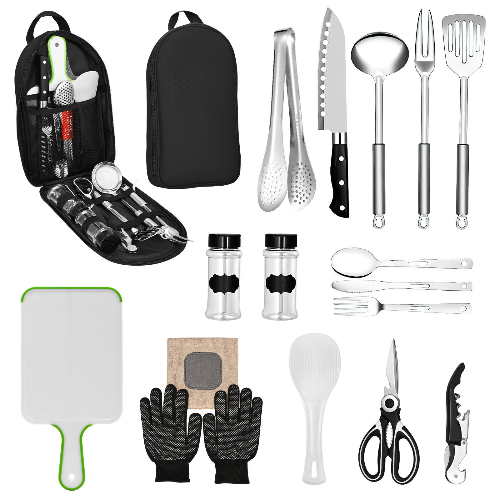 Camping Cooking Must Haves - 16-teiliges Camping-Kochutensilien-Set, Grill, Camping-Essentials, Camping-Zubehör, Ausrüstung,