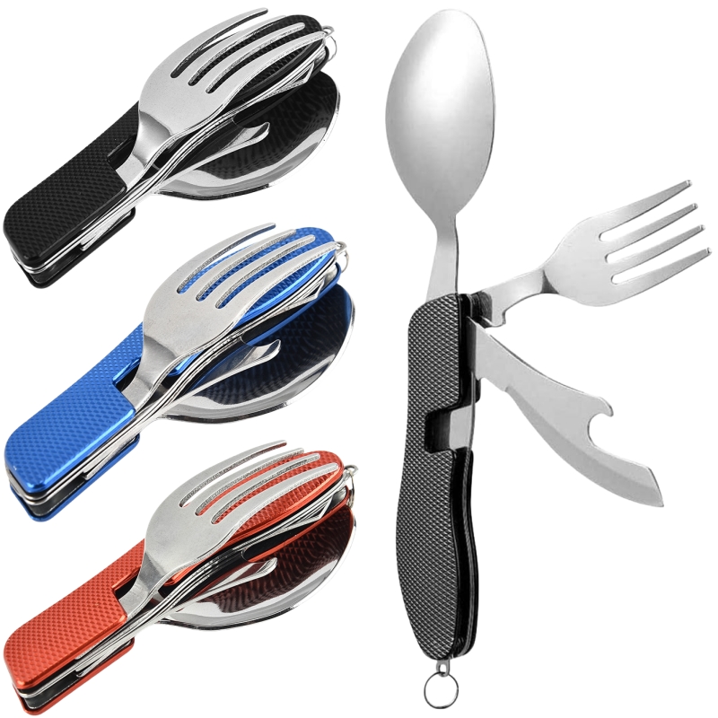 Camping Cooking Set Stainless Steel - 4-in-1 faltbares Camping-Utensilien-Set, multifunktionales Messer, Gabel,