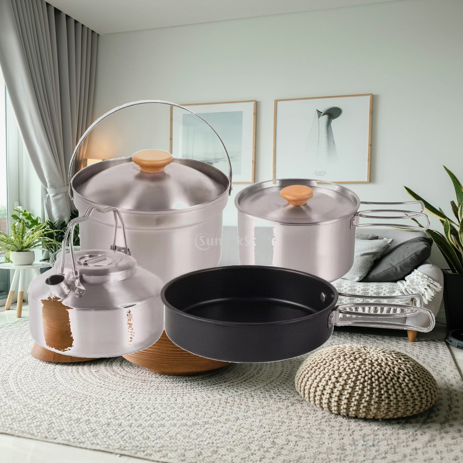 Nesting Camping Cooking Set - 4-teiliges Camping-Kochset aus Edelstahl, stapelbares Camping-Kochgeschirr