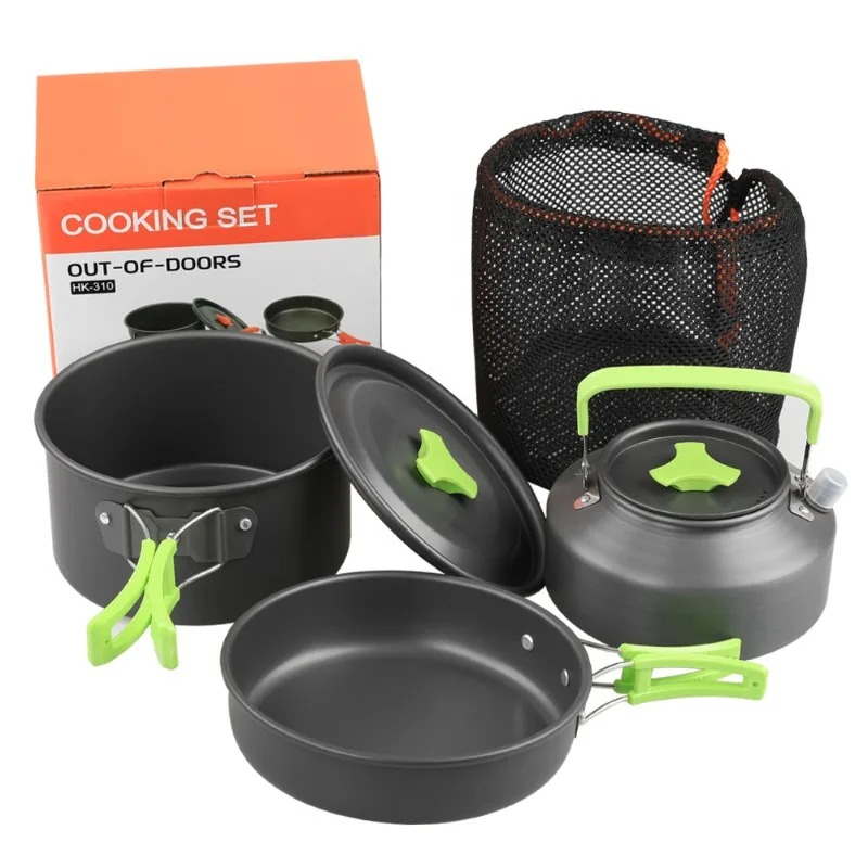Camping Cooking Set Stainless Steel - Camping-Kochset, Outdoor-Küchenausrüstung, Tragbares Aluminium-Geschirr, Töpfe, Schüsseln,