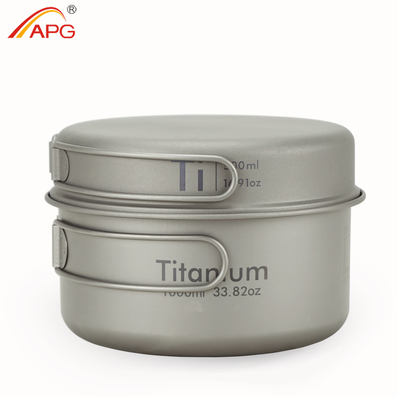 Camping Cooking Set Stainless Steel - APG Ultraleichte Titanpfanne, Outdoor-Camping-Geschirr, Titan-Topf, Kochgeschirr,