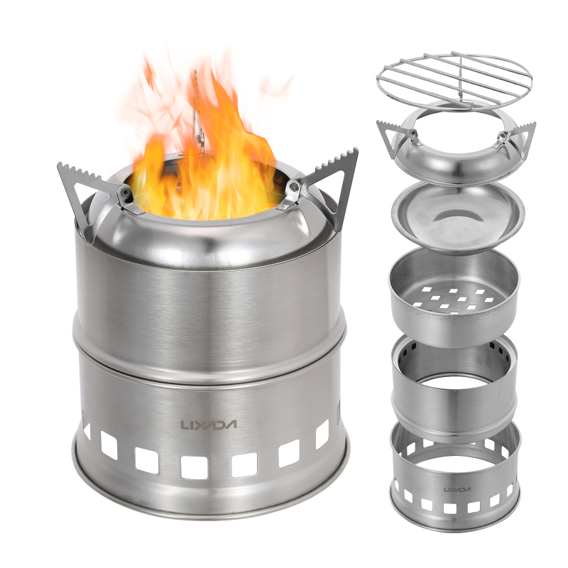 Camping Cooking System - Lixada Edelstahl Holzofen Camping Alkohol Herd