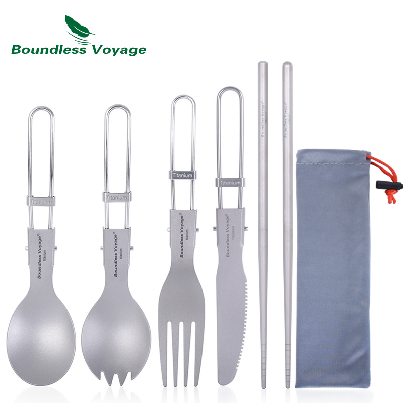 Camping Cooking Set Stainless Steel - Boundless Voyage Titan Campingbesteck Klapplöffel Spork