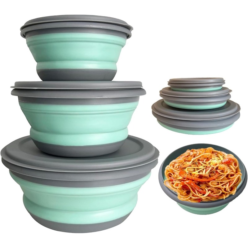 Camping Cooking Tray - 3-teiliges Silikon-Faltlunchbox-Set, Zusammenklappbare Tragbare Schüsseln für