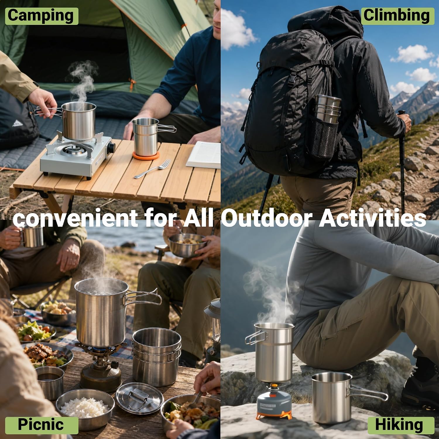 Faltbare Campingbecher, Campin – Camping Cooking Set Stainless Steel Bewertung und Preis