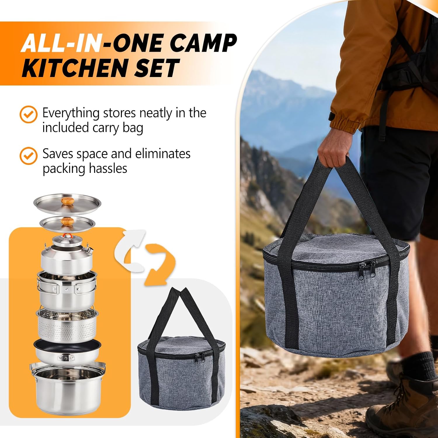 6-teiliges Kochgeschirr-Set, l – Camping Cooking Set Stainless Steel Bewertung und Preis